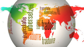 Photo of a globe with the word translate in different laguanges